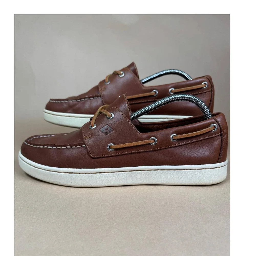 Sperry Top-Sider Mens 10.5 Brown Leather Boat Shoes Cup 2 eye Low Top